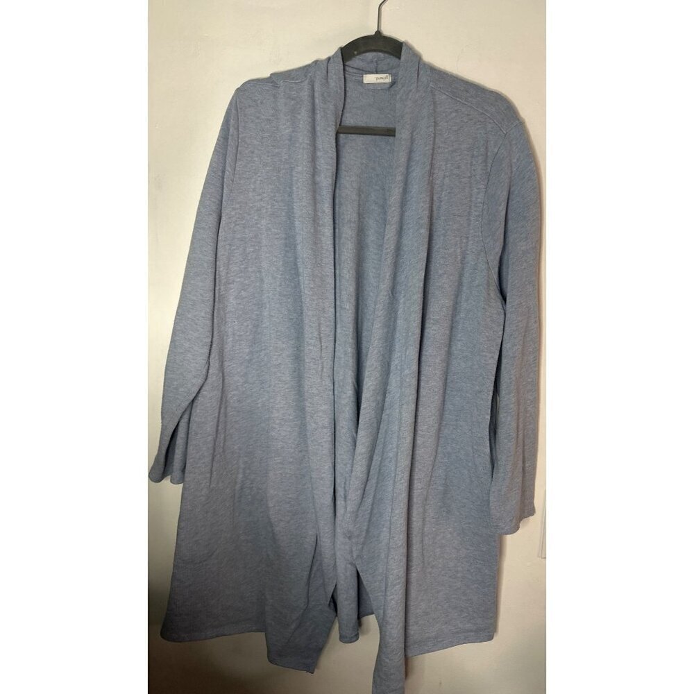 PureJill Women’s 2X Blue Open Front Cardigan Long Knit Sweater with Pockets Fall